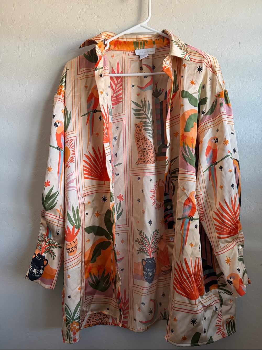 House of Harlow 1960 Cream Botanical & Orange Graphic Jean Jacket